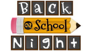 Chalkboard and pencil sign for Back to school Night